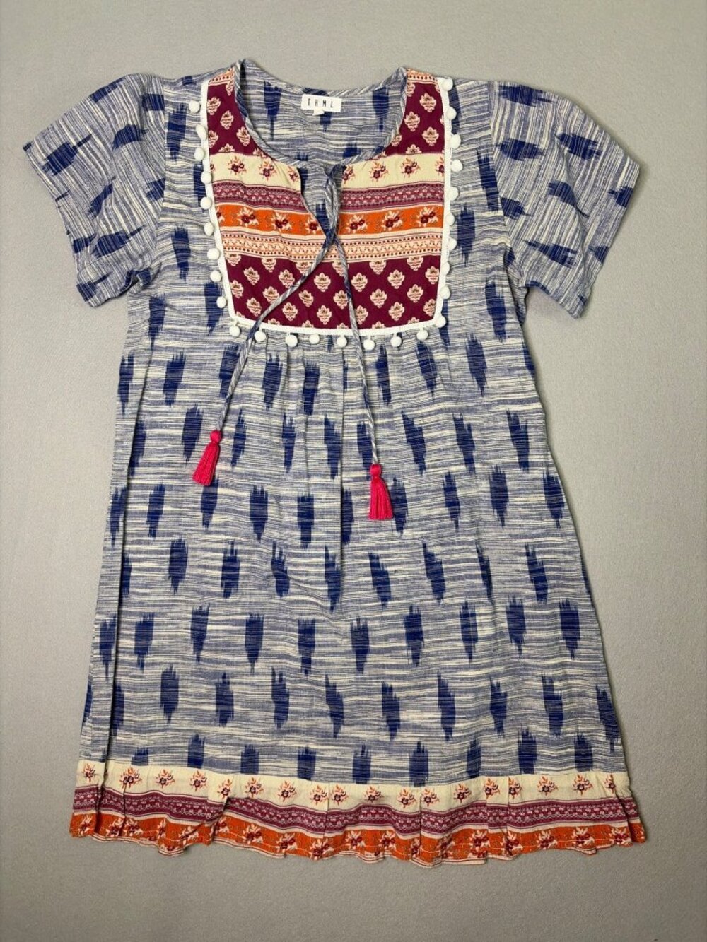 THML Tunic Babydoll Dress Size M Cotton Tassel Boho Cottage Core